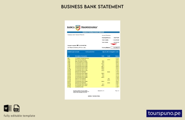 listo para imprimir plantilla de extracto de cuenta de empresa de Banca Transilv
